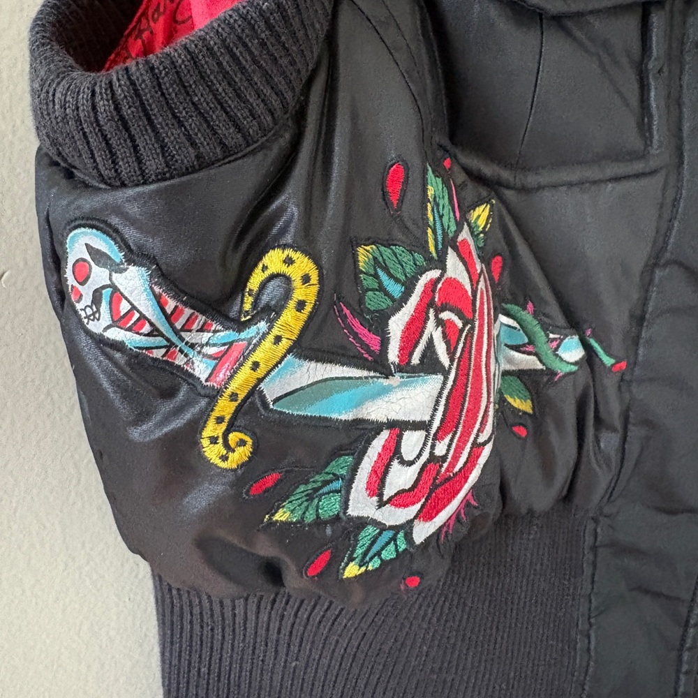 Ed Hardy Black Vest with Skull and Floral Embroidery - Picture 5 of 13